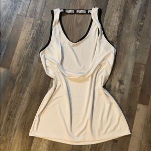 Long white puma tank top open back